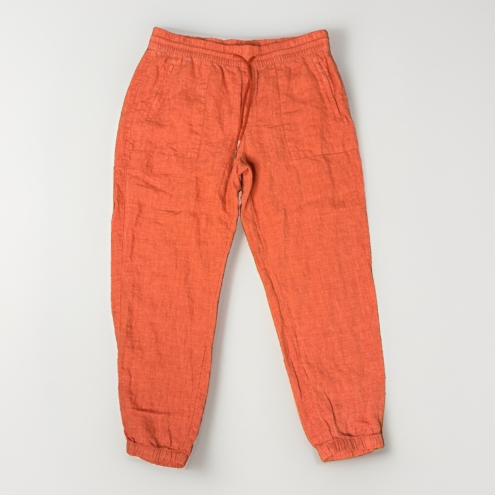Athleta Women's Retreat 100% Linen Jogger Pants In Vibrant Persimmon Size 14